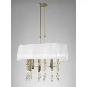 Image of Tiffany pendant light 6+6 bulbs E27+G9 oval, antique brass with white lampshade & transparent crystal