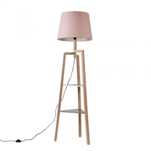 Image of Towa Shelved Tripod Floor Lamp with XL Dusty Pink Aspen Shade