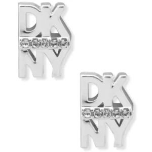 Image of DKNY Jewellery Silver Coloured Pave Logo Button Earrings -G03