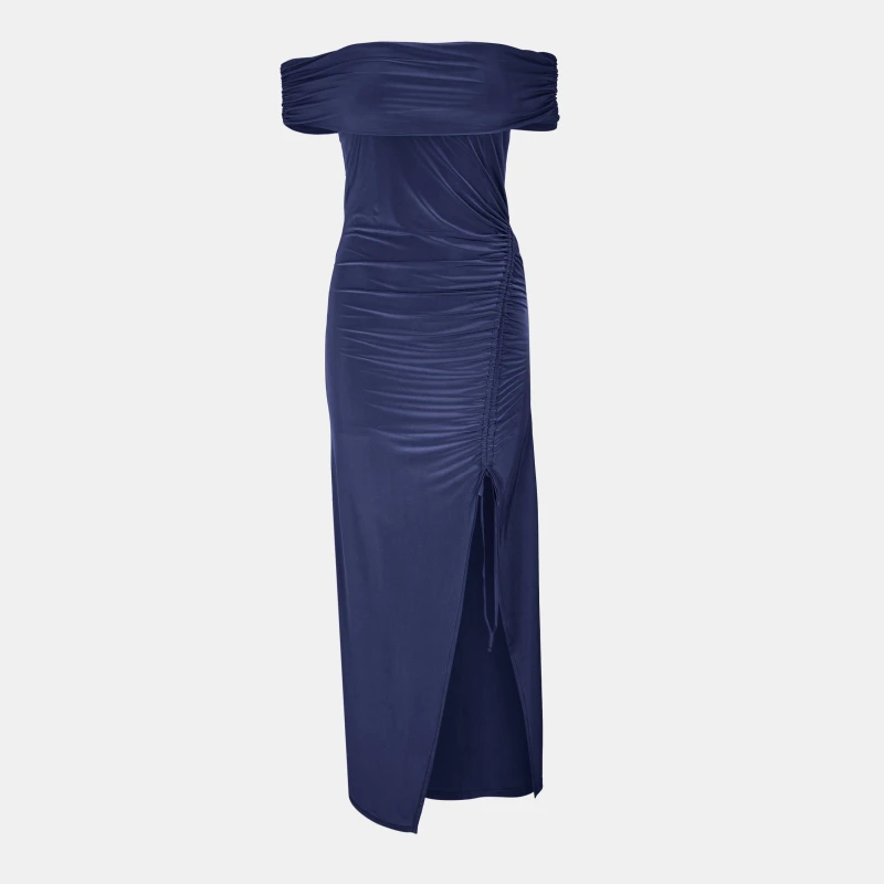 Image of Biba Womens Bardot Maxi Slinky Dress Navy female 8 (XS)