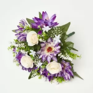 Image of HOMESCAPES White Rose & Purple Lotus Flower Bouquet - Purple