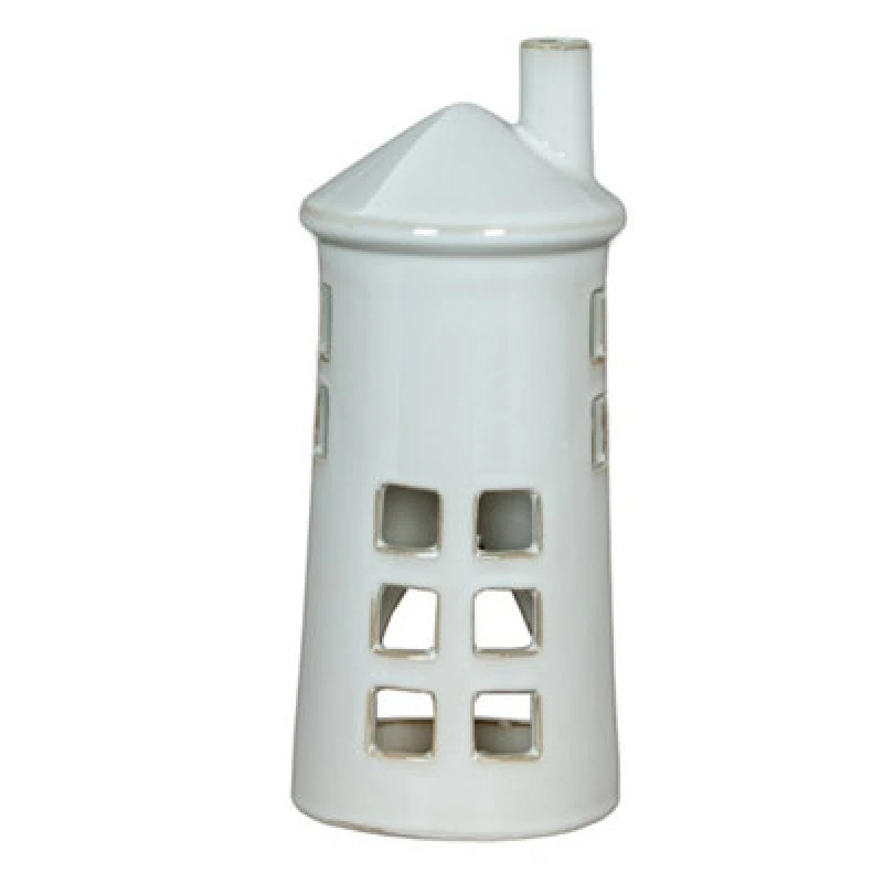Image of Hill Interiors Rhea Large Lighthouse Tealight Candle Holder - Ceramic - L11 X W11 X H28cm - White