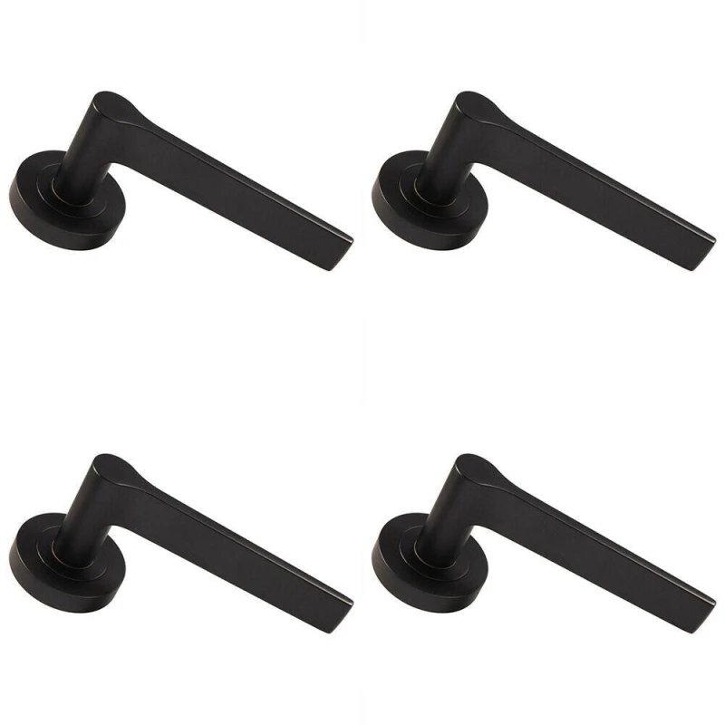 Image of Loops 4x PAIR Straight Rounded Handle on Round Rose Concealed Fix Matt Black Black