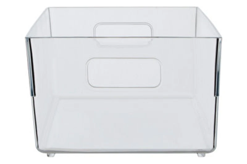 Image of Orsina Sturdy Build Large Clear Plastic Fridge Bin With Handles, Integrated Handle Narrow Storage Boxes For Fridge