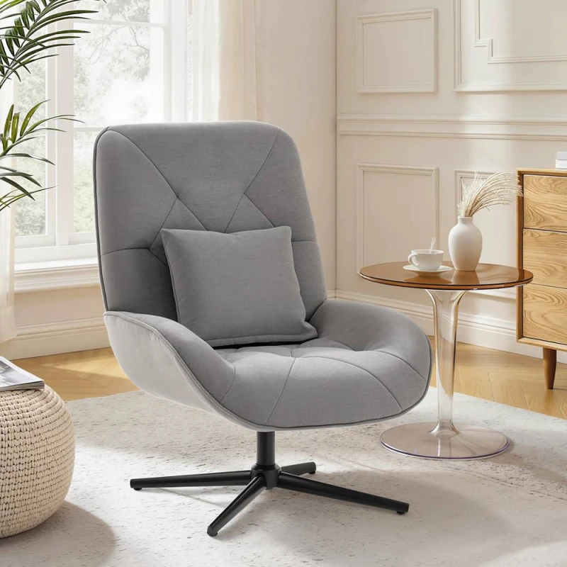 Image of HOMCOM Swivel Accent Chair, Chenille Armchair with Lumbar Pillow, Light Grey Light Grey Unisex Armchair