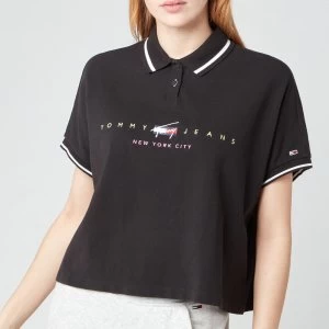Image of Tommy Jeans Womens TJW Bxy Crop Modern Logo Polo - Black - S