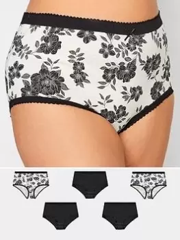 Image of Yours 5pk Mono Floral Full Briefs - Black, Size 18-20, Women