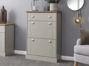 Image of GFW Kendal Deluxe Grey and Oak 2 Door 1 Drawer Shoe Cabinet Flat Packed