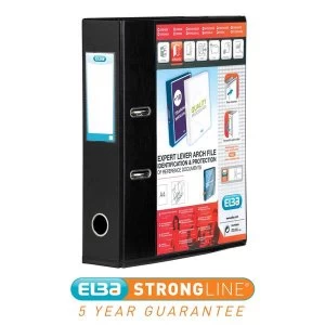 Image of Elba A4 Lever Arch File with Front Pocket PVC 2 Ring 70mm Black Pack of 10