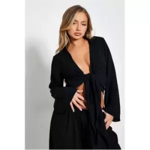 Image of I Saw It First Sheer Wrap Front Shirt - Black