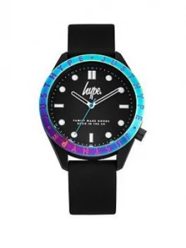 Image of Hype Hype Black And Irridescent Bezel Dial Black Silicone Strap Kids Watch
