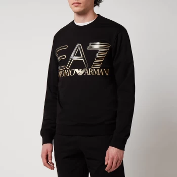 Image of EA7 Mens Logo Series French Terry Chest Graphic Sweatshirt - Black/Gold - XXL
