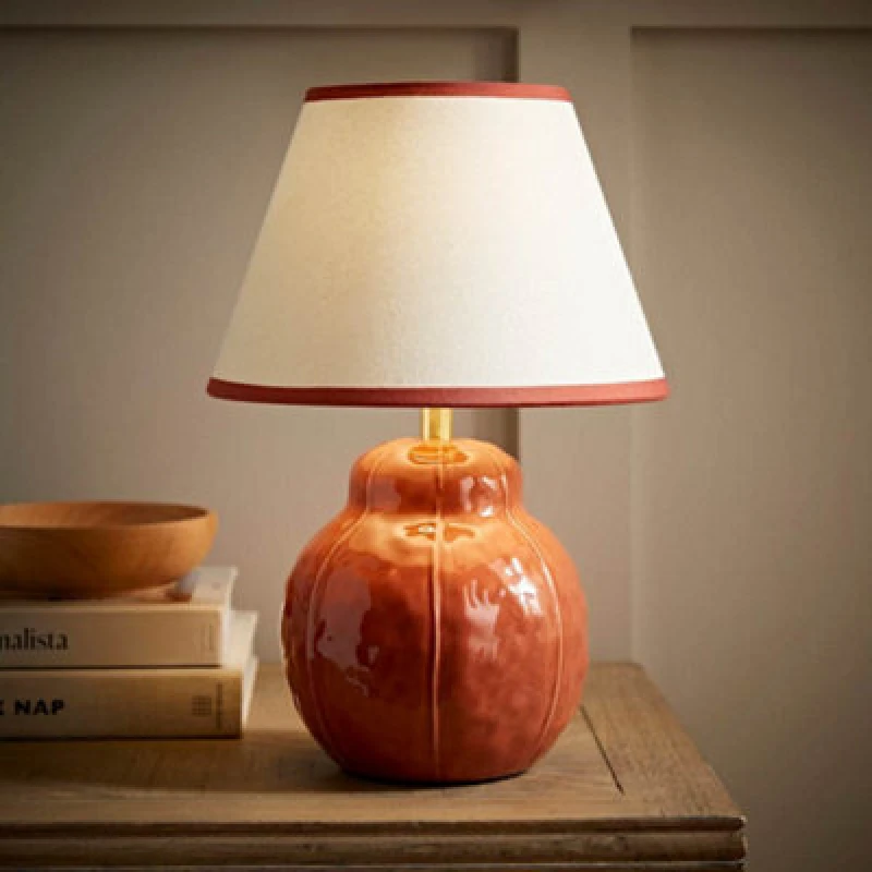 Image of ValueLights ValueLights Gourdette Burnt Orange Glazed Table Lamp with Tapered Trim Lamp Shade Burnt Orange One Size Unisex 5016529274421