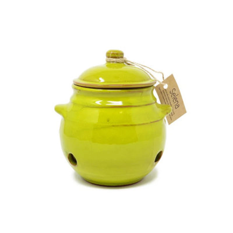 Image of Verano Spanish Ceramics Selena Glazed Hand Dipped Kitchen Dining Garlic Jar With Lid Lime Green (H) 15Cm