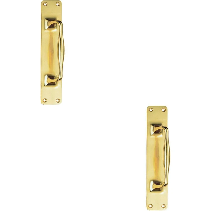 Image of Loops 2x One Piece Door Pull Handle on Backplate 297mm Length Polished Brass Metallics unisex