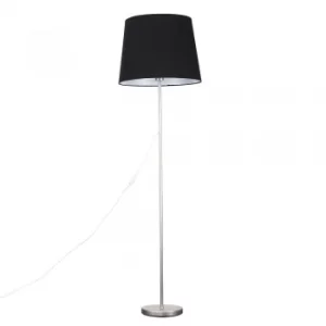 Image of Charlie Brushed Chrome Floor Lamp with XL Black Aspen Shade
