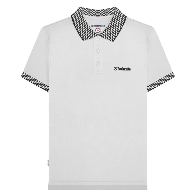 Image of Lambretta Lambretta Men SS25 Two Tone Polo Shirt in White Size: Small White S Male 5063703801201