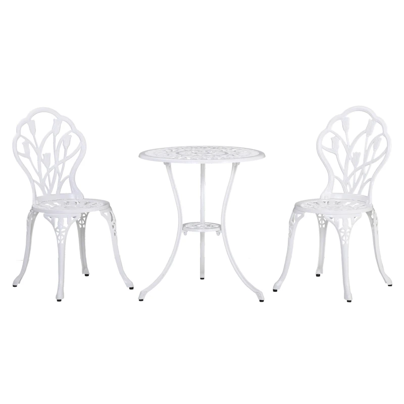 Image of Outsunny Outsunny 3 Piece Bistro Set, Aluminium Garden Furniture with Umbrella Hole - White