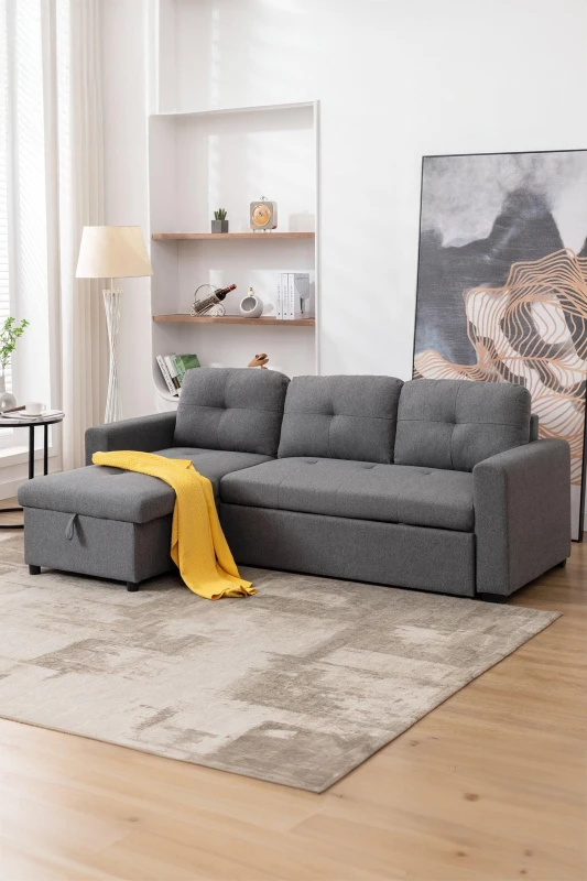 Image of More4Homes Newport Fabric Corner Large 3 Seater Sofa Bed With Storage Left Or Right Side, Grey 5.05574E+12