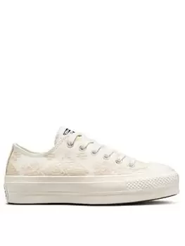 Image of Converse Chuck Taylor All Star Lift Broderie Ox - Cream/White, Cream/White, Size 8, Women