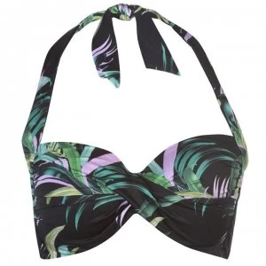 Image of Seafolly SeaFolly Leaf Print Halter Neck Bikini Womens - BLACK