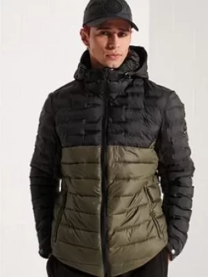 Image of Superdry Radar Quilt Mix Padded Jacket, Moss, Size L, Men