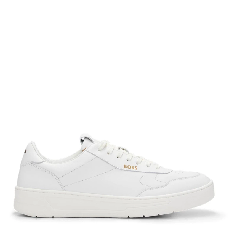 Image of Boss Mens Baltimore Tennis Style Leather Lace Up Trainers White male 6 (40)