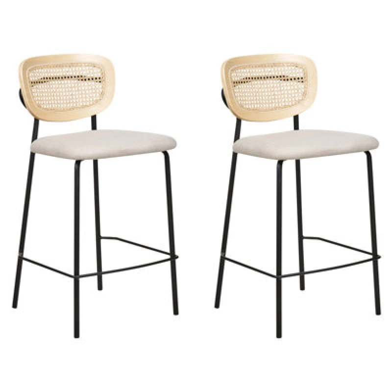 Image of Beliani Set Of 2 Bar Chairs Mayetta Rattan Light Beige