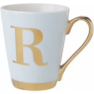 Image of White Frosted Deco R Letter Monogram Espresso Cups / Large Coffee Mugs / Tea Mug With Stylish Golden Trim With Golden Handle 9 x 10 x 12 - Premier