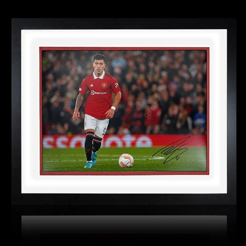 Image of The Fan Cave Lisandro Martinez Signed Manchester United Deluxe Red unisex 550x450mm
