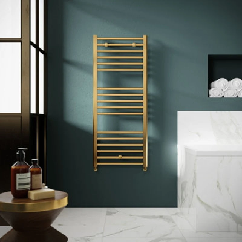 Image of NUIE Nuie - Lorica Straight Heated Ladder Towel Rail 1200mm h x 500mm w - Brushed Brass MTY805