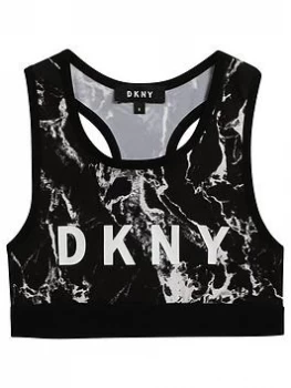 Image of DKNY Girls Marble Print Crop Top - Black, Size Age: 16 Years, Women
