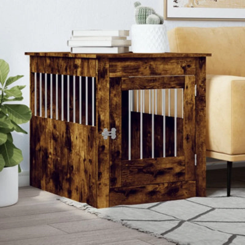 Image of vidaXL Dog Crate Furniture Smoked Oak 64.5x80x71cm Engineered Wood, Brown 838334