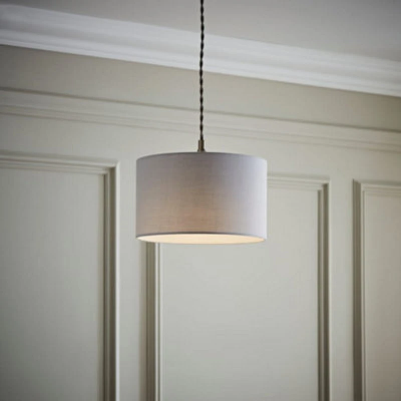 Image of ValueLights ValueLights Reni Pale Grey Fabric Easy Fit Drum Ceiling Lamp Shade Size: Small Grey Small Unisex 5016529262503