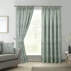 Image of Sundour Floral Keswick Pencil Pleat Curtain Pair Sage Green 46x90 - Green