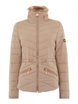 Image of Barbour Velencia Chevron Faux Fur Hooded Coat Light Pink