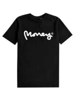 Image of Money Boys White Label Logo Short Sleeve T-Shirt - Black, Size 7-8 Years