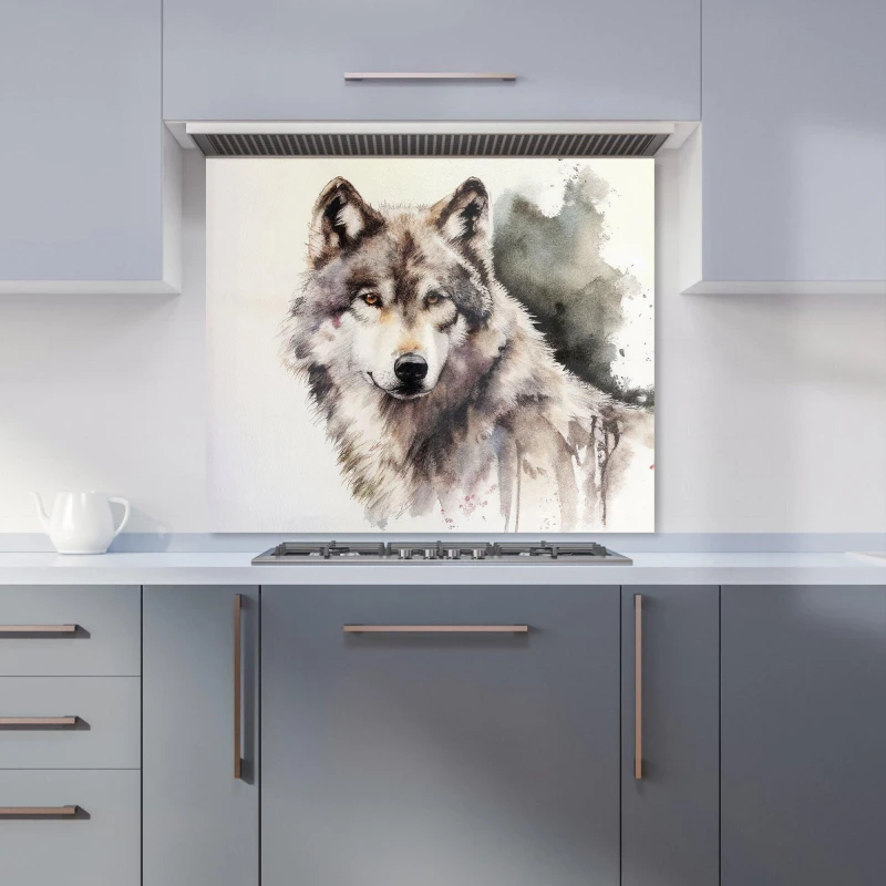 Image of Warren Reed - Designer Loyal Wolf Watercolour Kitchen Splashback in Brown Size: 900mm x 750mm Brown Unisex 900mm x 750mm