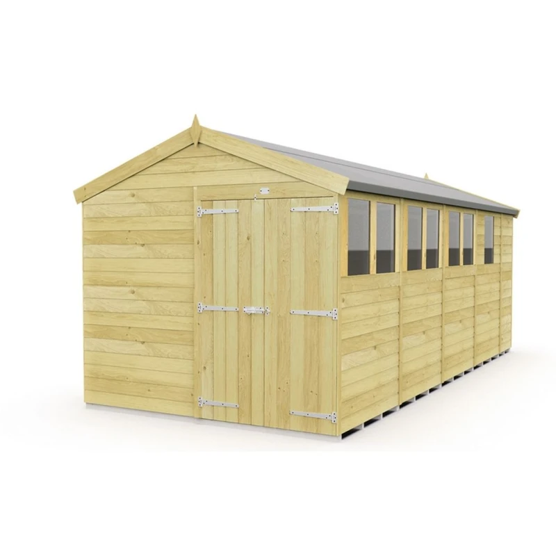 Image of Buttercup Farm 8 x 17 Feet Apex Shed - Double Door W/ Windows - L503 x W231 x H217cm in Brown Brown Unisex