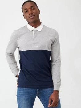 Image of Jack & Jones Rugby Polo Shirt - Grey/Navy