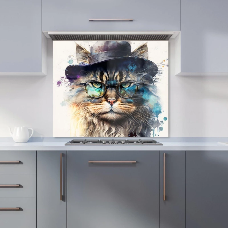 Image of Warren Reed - Designer Siberian Cat Splashart Kitchen Splashback Size: 600mm x 750mm Multicolor Unisex 600mm x 750mm