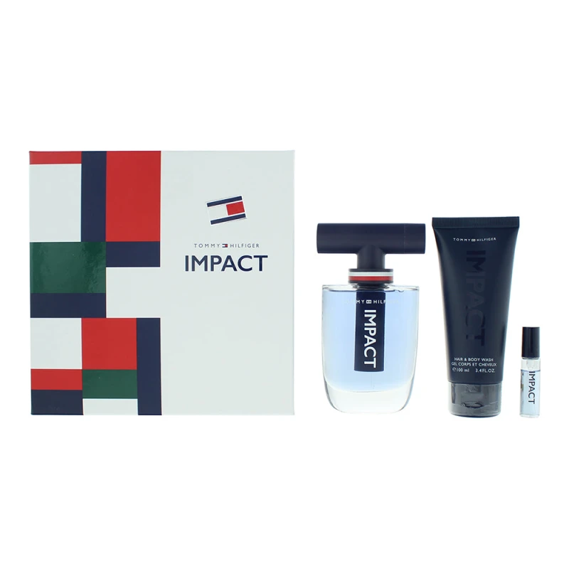 Image of Tommy Hilfiger Impact 3 Piece Gift Set: Eau de Toilette 100ml - Eau de Toilette 4ml - Body Wash 100ml