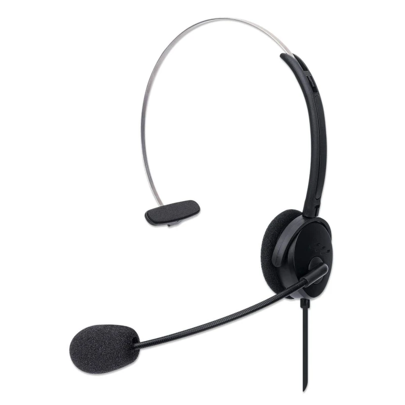 Image of Manhattan Manhattan Mono Over-Ear Headset (USB) (Clearance Pricing) Microphone Boom (padded) Polybag Packaging Adjustable Headband In-Line Volume Cont