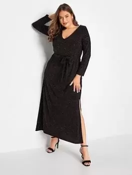 Image of Yours Glitter Party Keyhole Plunge Maxi Dress - Black, Size 24, Women