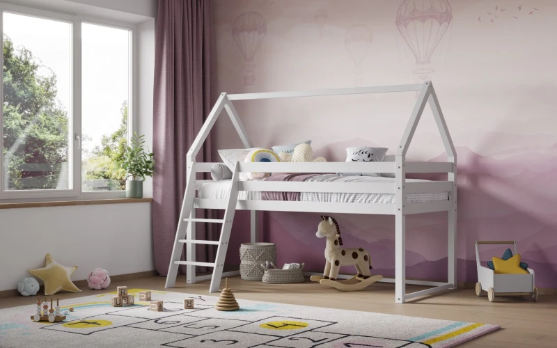 Image of Flair Ellie Wooden House Mid Sleeper Bed White unisex