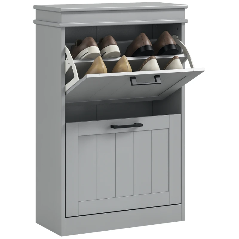 Image of HOMCOM Slim Shoe Storage Cabinet with 2 Flip Drawers for Entryway, Grey 837-414V80GY