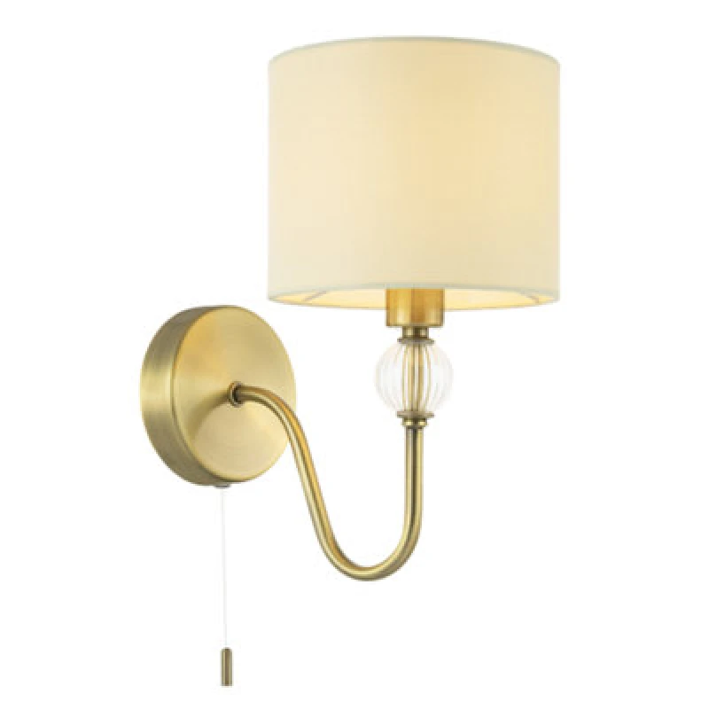 Image of Happy Homewares Traditional Bedside Wall Light In Antique Brass With Pull Switch And Shade