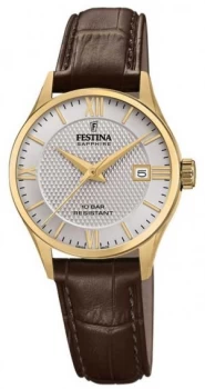 Image of Festina Womens Swiss Made Brown Leather Strap Silver Watch