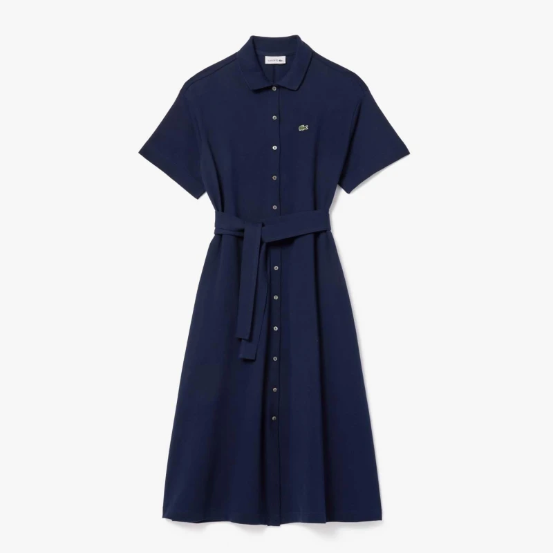 Image of Lacoste Relaxed Fit Belted Piqu Dress Blue female 4