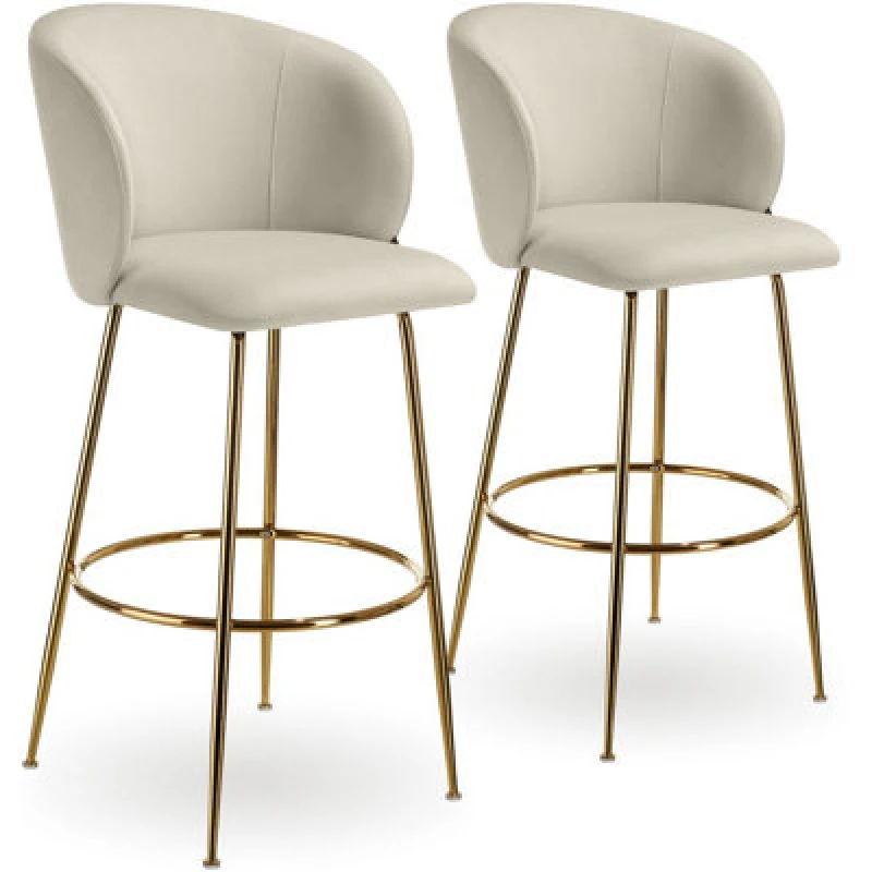Image of Tectake Bar Stool Luana - With Backrest, Velvet Look And Padded - Cream/gold, Set Of 2